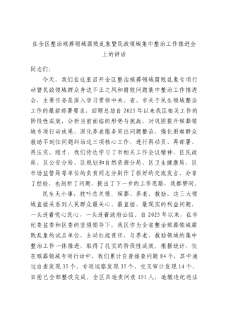 在全区整治殡葬领域腐败乱象暨民政领域集中整治工作推进会上的讲话.docx