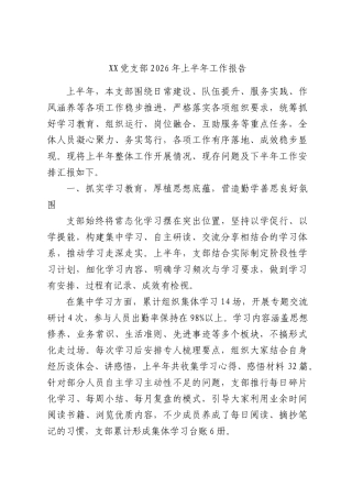 XX党支部2026年上半年工作报告.docx