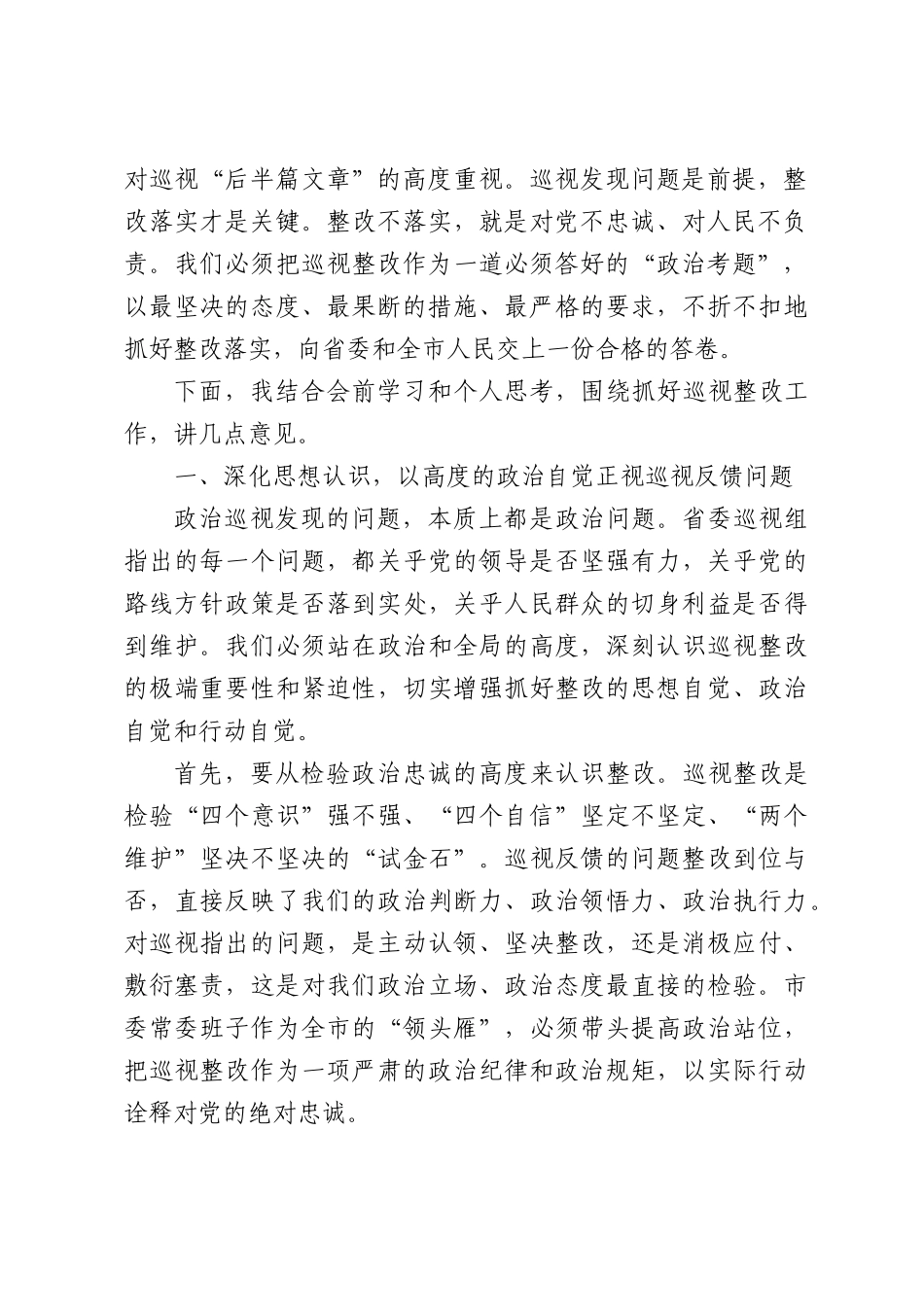 XX市委2026年巡视整改专题民主生活会上的讲话.docx_第2页