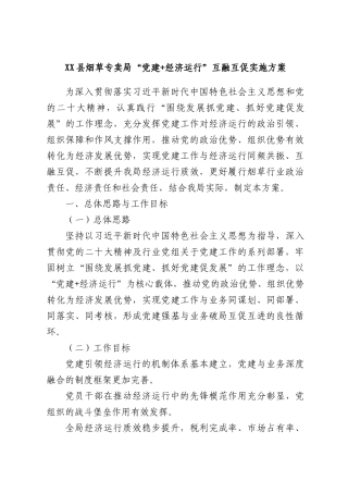XX县烟草专卖局“党建+经济运行”互融互促实施方案.docx