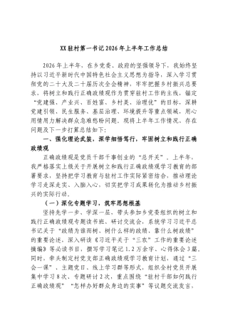 XX驻村第一书记2026年上半年工作总结.doc