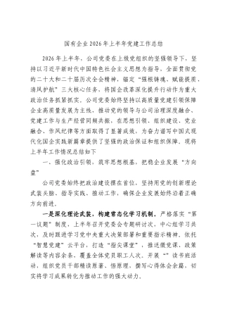 国有企业2026年上半年党建工作总结.docx
