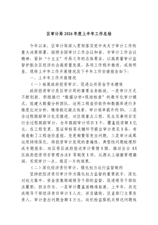 区审计局2026年度上半年工作总结.doc