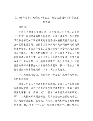 全市人大系统“十五五”规划实施调研工作会议上的讲话.docx