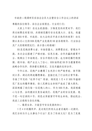 市政府二级调研员在协会会员大会暨安全工作会议上的讲话.docx