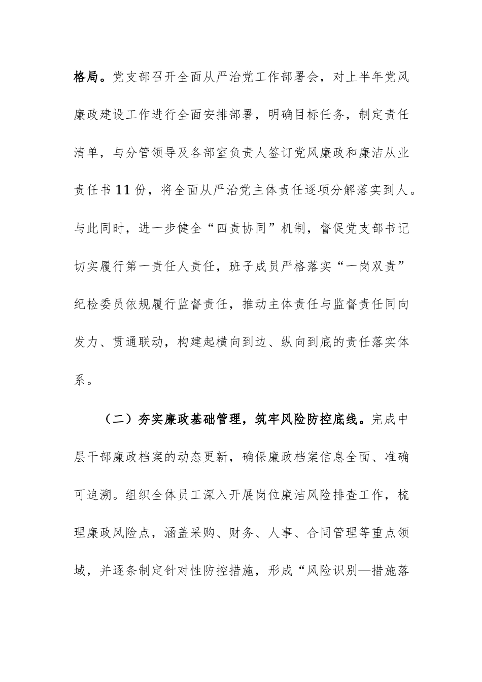 公司党支部2026年上半年纪检监督工作汇报发言范文.docx_第2页