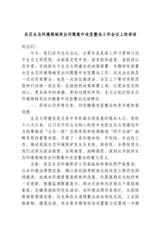 在区生态环境领域突出问题集中攻坚整治工作会议上的讲话.doc