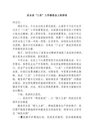 在全县“三农”工作推进会上的讲话.doc