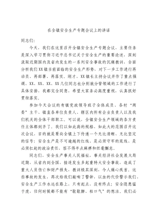 在全镇安全生产专题会议上的讲话.docx