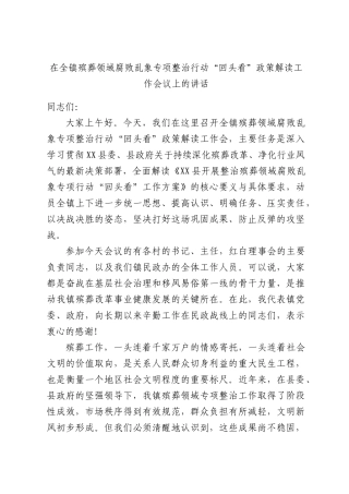 在全镇殡葬领域腐败乱象专项整治行动“回头看”政策解读工作会议上的讲话.docx