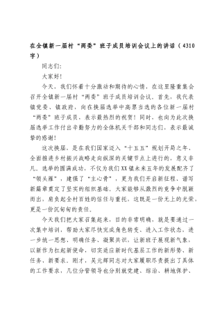 在全镇新一届村“两委”班子成员培训会议上的讲话（4310字）.docx