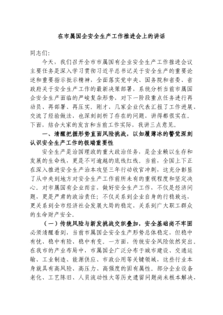 在市属国企安全生产工作推进会上的讲话.doc