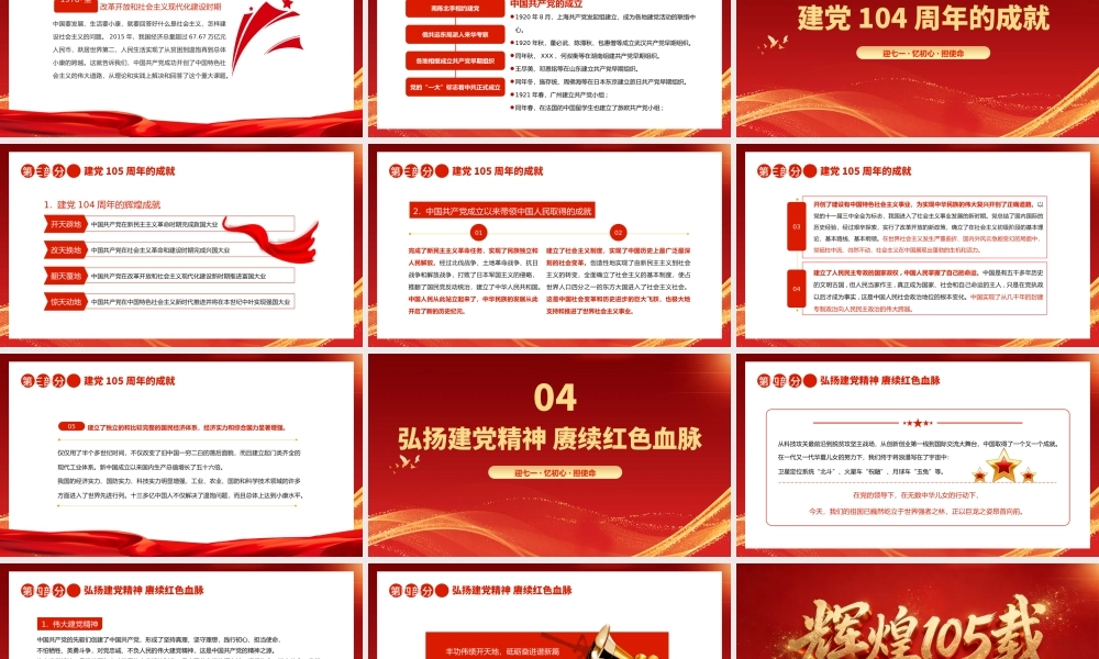 PPT课件：辉煌105载——迎七一·忆初心·担使命 献礼建党节建党105周年党课.pptx