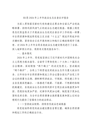 XX局2026年上半年政治生态自查自评报告.docx