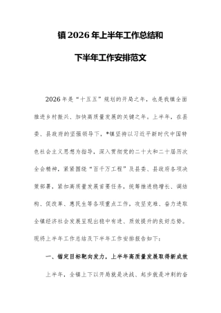 镇2026年上半年工作总结和下半年工作安排范文.docx