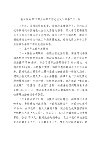 县司法局2026年上半年工作总结及下半年工作计划.docx