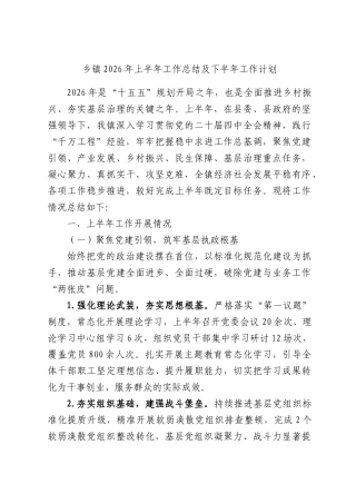 乡镇2026年上半年工作总结及下半年工作计划.docx