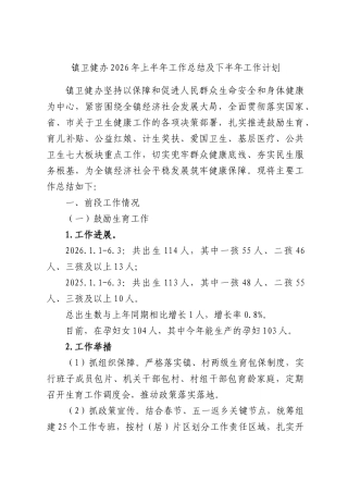 镇卫健办2026年上半年工作总结及下半年工作计划.docx