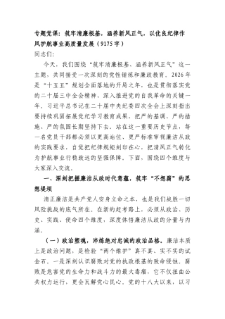 专题党课：筑牢清廉根基，涵养新风正气，以优良纪律作风护航事业高质量发展（9175字）.docx