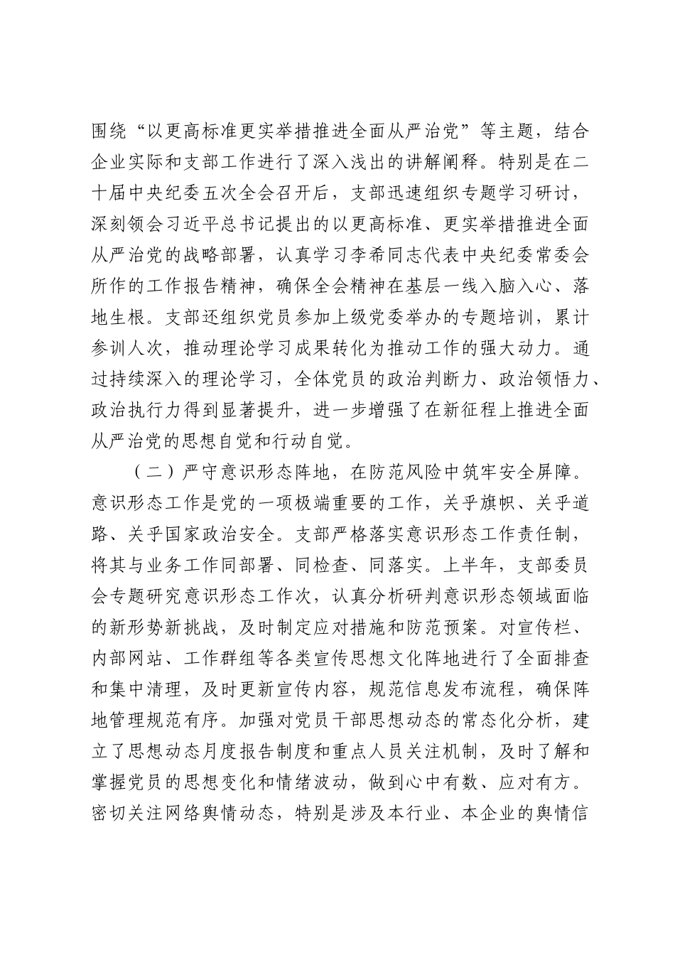 公司党支部2026年上半年落实全面从严治党主体责任情况报告.docx_第2页