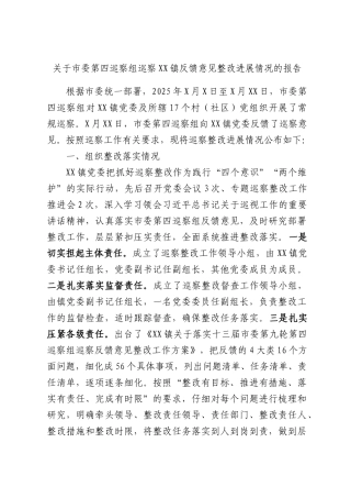 关于市委第四巡察组巡察XX镇反馈意见整改进展情况的报告.docx