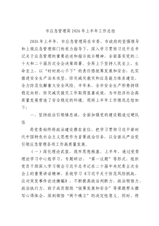 市应急管理局2026年上半年工作总结.docx