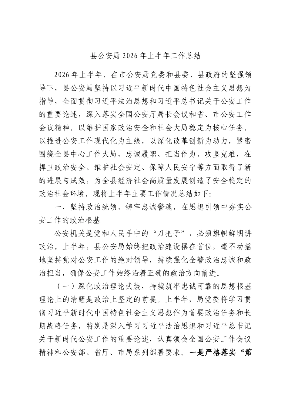 县公安局2026年上半年工作总结.docx_第1页