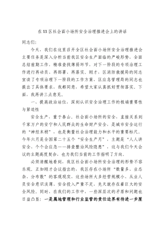 在XX区社会面小场所安全治理推进会上的讲话.docx