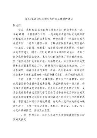 在XX镇调研农业救灾与群众工作时的讲话.docx
