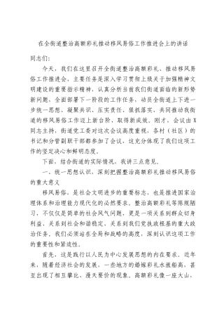 在全街道整治高额彩礼推动移风易俗工作推进会上的讲话.docx