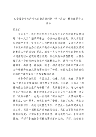在全县安全生产考核巡查反馈问题“举一反三”整改部署会上讲话.docx