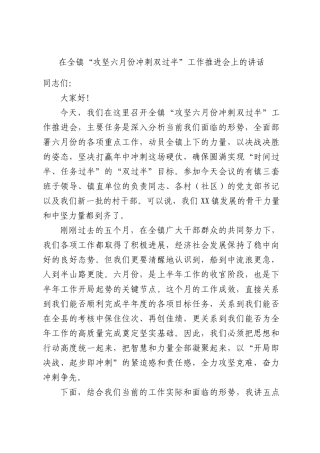在全镇“攻坚六月份冲刺双过半”工作推进会上的讲话.docx