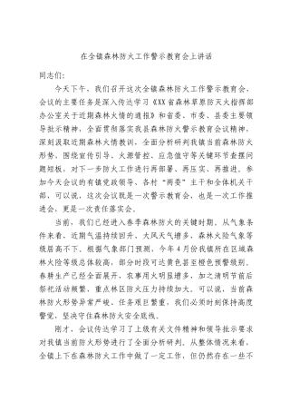 在全镇森林防火工作警示教育会上讲话.docx