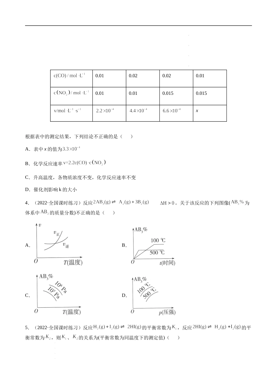 第七章 化学反应速率和化学平衡 章末综合检测卷（原卷版） 高考化学【一轮·夯实基础】复习精讲精练.docx_第2页