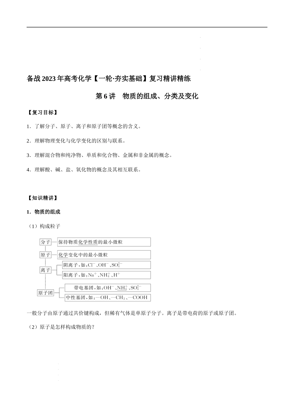 第6讲 物质的组成、分类及变化（原卷版） 高考化学【一轮·夯实基础】复习精讲精练.docx_第1页
