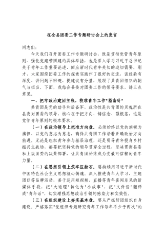 在全县团委工作专题研讨会上的发言.doc