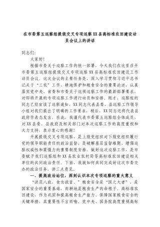 在市委第五巡察组提级交叉专项巡察XX县高标准农田建设动员会议上的讲话.doc