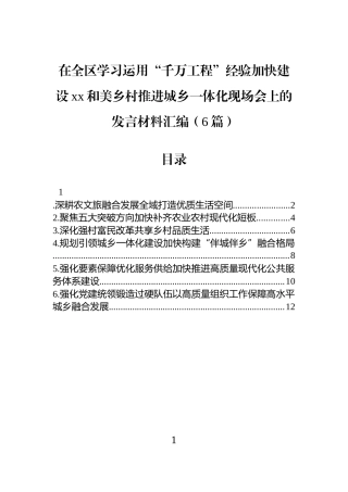 在全区学习运用“千万工程”经验加快建设xx和美乡村推进城乡一体化现场会上的发言材料汇编（6篇）.docx