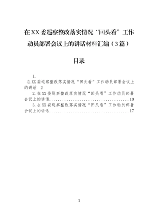 在XX委巡察整改落实情况“回头看”工作动员部署会议上的讲话材料汇编（3篇）.docx