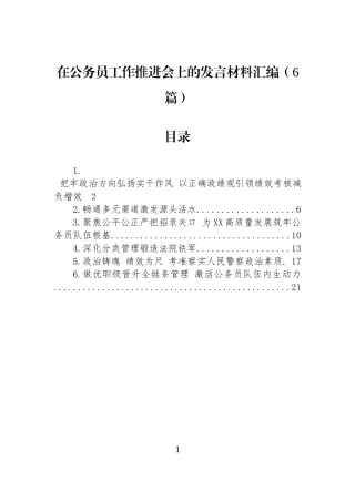 在公务员工作推进会上的发言材料汇编（6篇）.docx