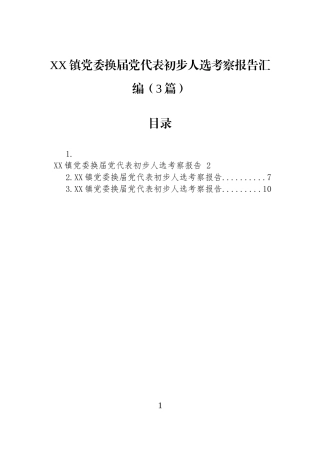 XX镇党委换届党代表初步人选考察报告汇编（3篇）.docx