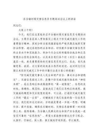 在全镇2026年村级灾害信息员专题培训会议上的讲话.docx