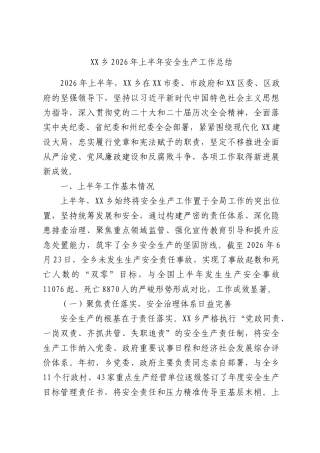 X乡2026年上半年安全生产工作总结.docx