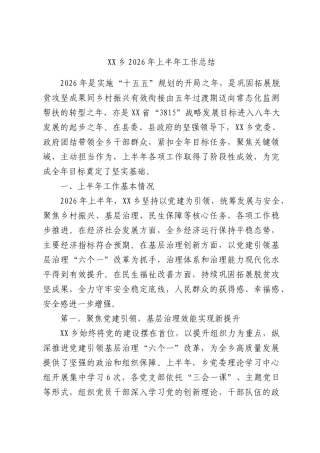 X乡2026年上半年工作总结.docx