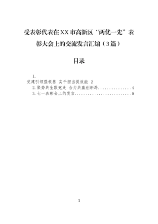 受表彰代表在XX市高新区“两优一先”表彰大会上的交流发言汇编（3篇）.docx