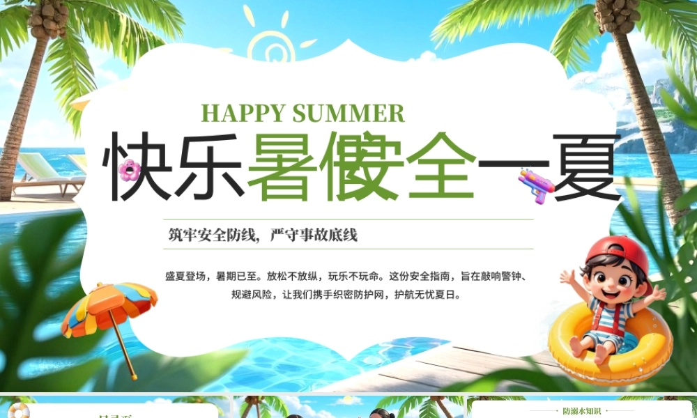 绿色卡通风快乐暑假安全教育班会.pptx