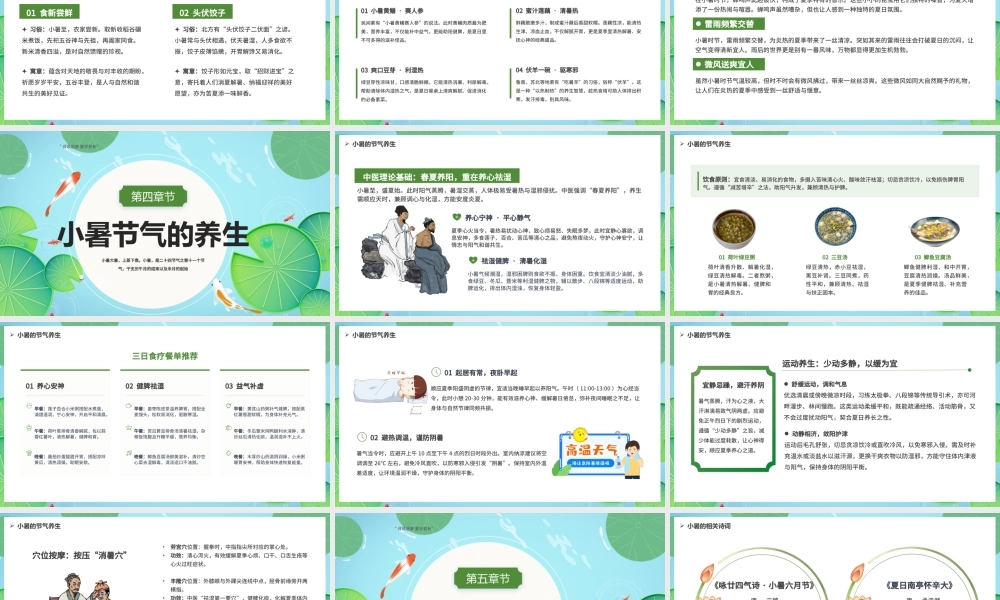 夏天夏季小暑大暑蓝绿色简约手绘小暑节气介绍 .pptx