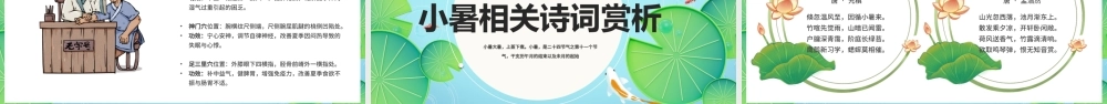 夏天夏季小暑大暑蓝绿色简约手绘小暑节气介绍 .pptx