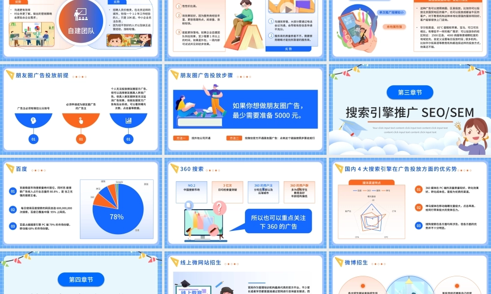 蓝色扁平卡通教育培训机构线上营销 .pptx