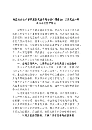 典型安全生产事故案例复盘专题培训心得体会：以案复盘知敬畏治本攻坚守底线.doc